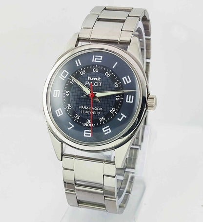 HMT Pilot Black Dial Para Shock 17 Jewels Mechanical Handwinding Men's Wrist Watch 0231 Discover-Diamonds