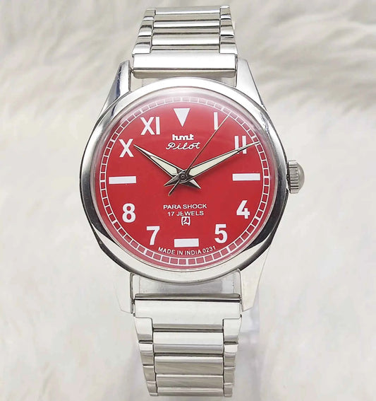 HMT Pilot Stick-English Red Dial 17 Jewels Handwinding Watch 0231