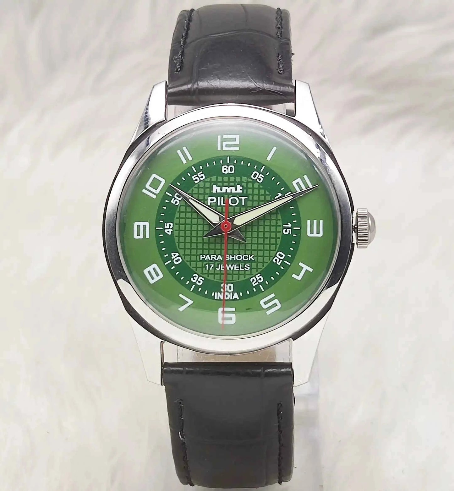 HMT Pilot Green Dial English Numerals 17 Jewels Handwinding Watch 0231