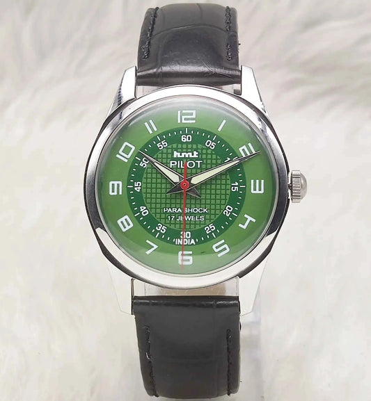 HMT Pilot Green Dial English Numerals 17 Jewels Handwinding Watch 0231
