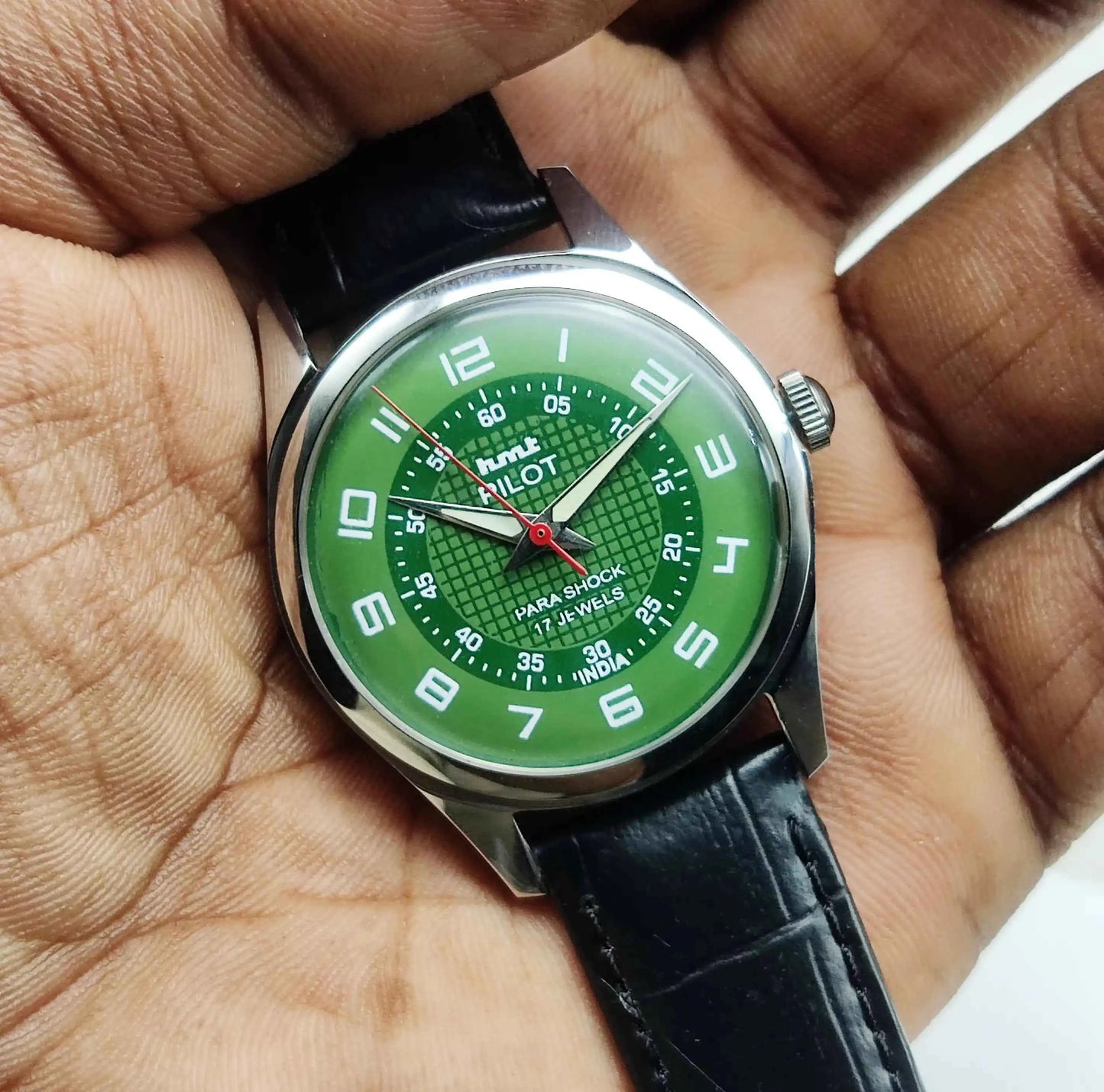 HMT Pilot Green Dial English Numerals 17 Jewels Handwinding Watch 0231