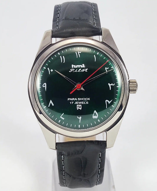 HMT Pilot Green Dial Para Shock 17 Jewels Arabic Font Handwinding Discover-Diamonds