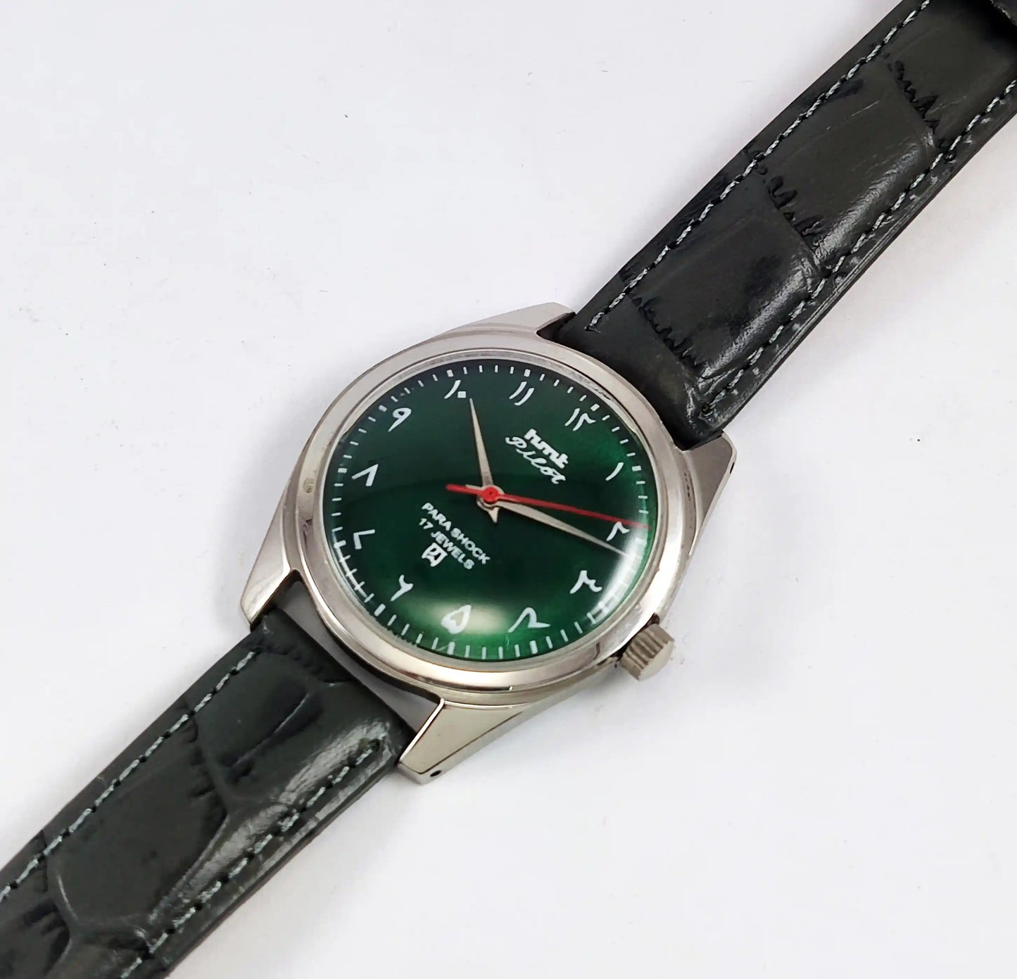 HMT Pilot Green Dial Para Shock 17 Jewels Arabic Font Handwinding Discover-Diamonds