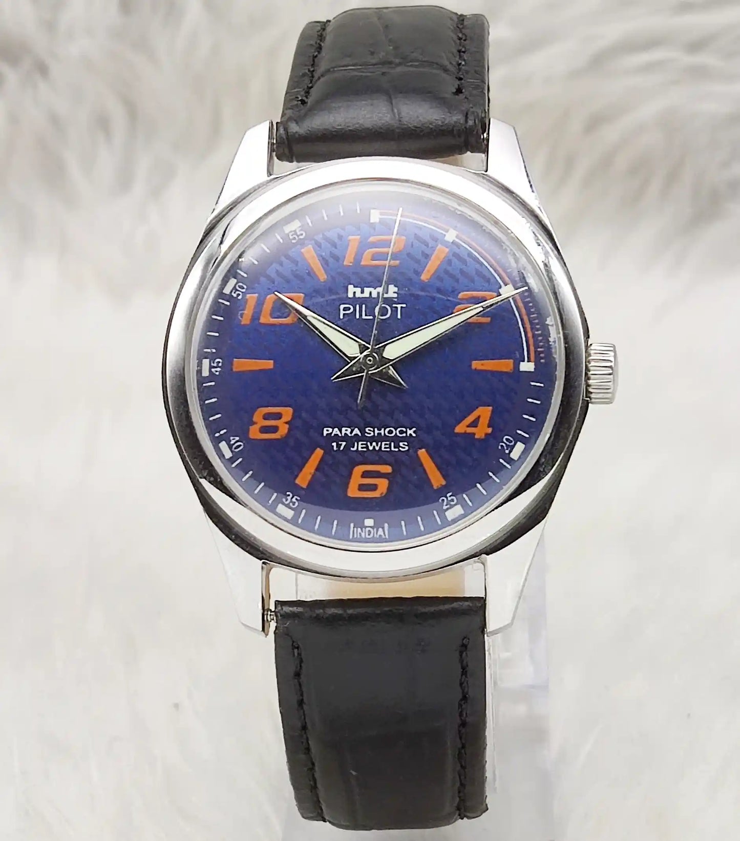 HMT Pilot Handwinding 17 Jewels Transparent Back Blue Dial Watch