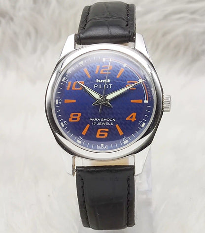HMT Pilot Handwinding 17 Jewels Transparent Back Blue Dial Watch