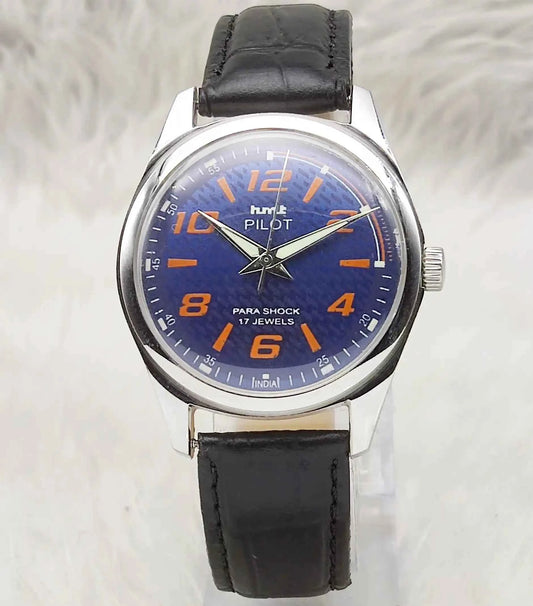 HMT Pilot Watch Blue Dial - Handwinding 17 Jewels with Transparent Back