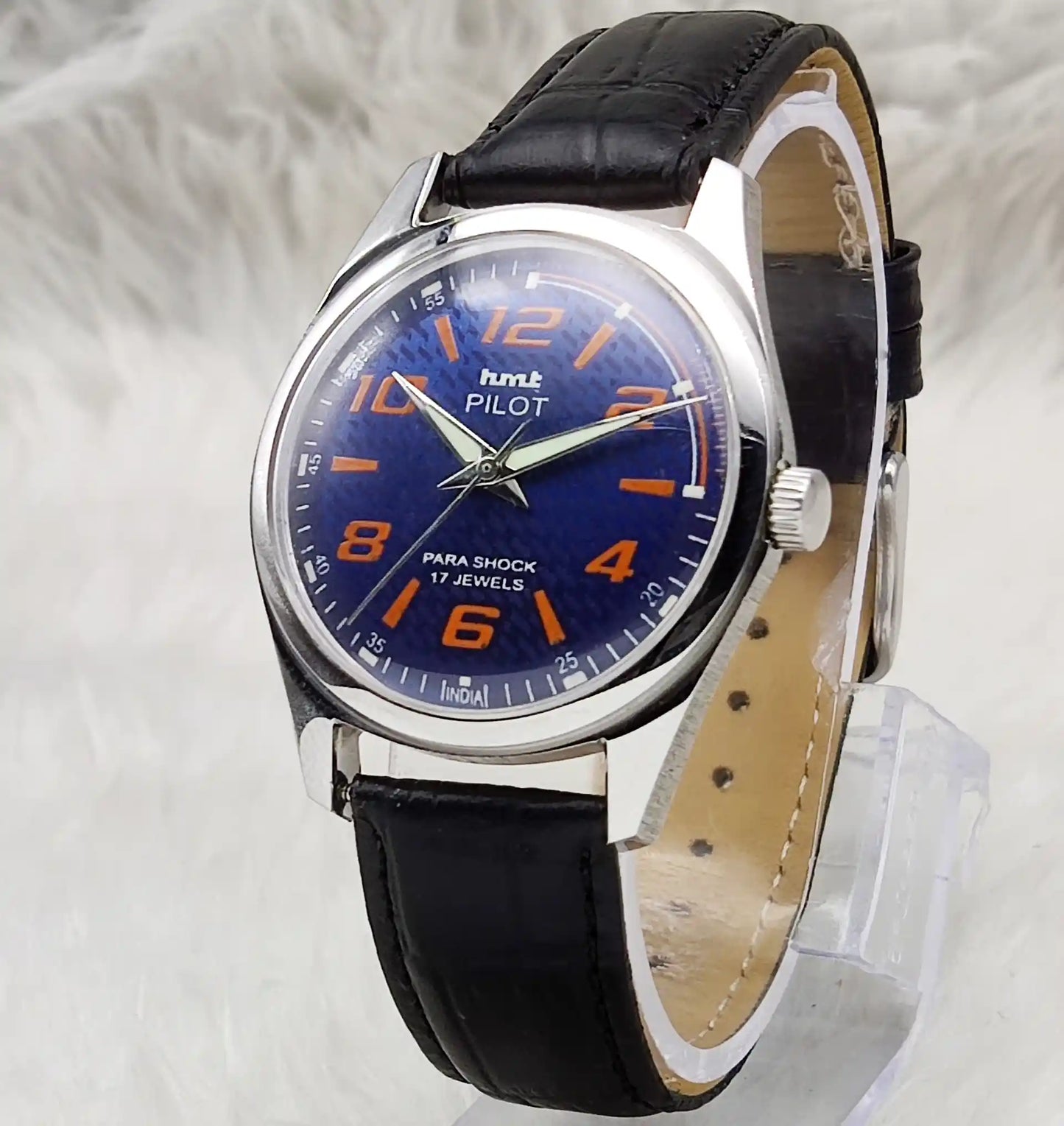 HMT Pilot Handwinding 17 Jewels Transparent Back Blue Dial Watch