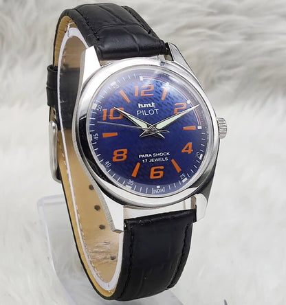 HMT Pilot Handwinding 17 Jewels Transparent Back Blue Dial Watch