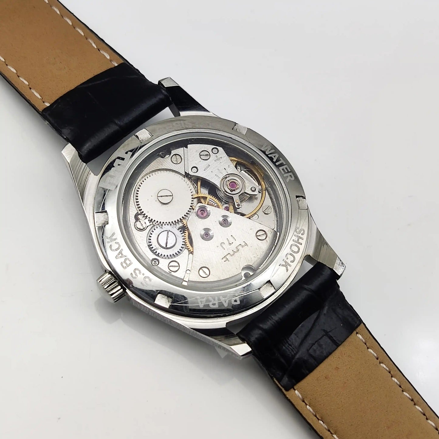 HMT Pilot Handwinding Watch - 17 Jewels Blue Dial Timepiece Transparent Back