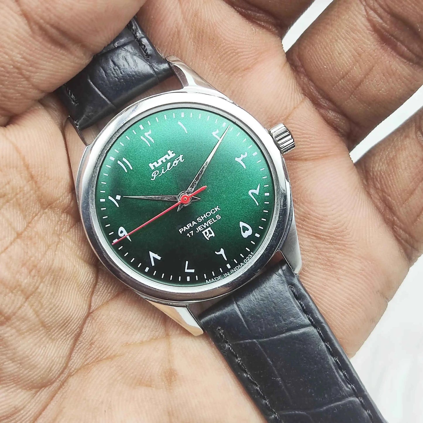 HMT Pilot Handwinding Watch Apple Green Dial - 17 Jewels