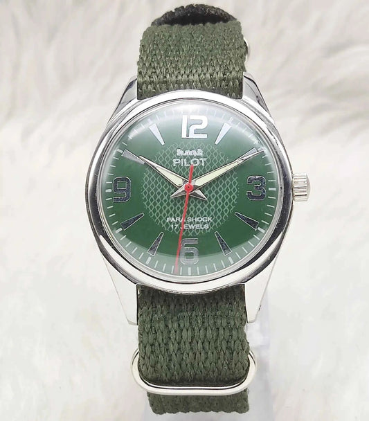 HMT Pilot Light Green Dial 17 Jewels Handwinding Watch 0231