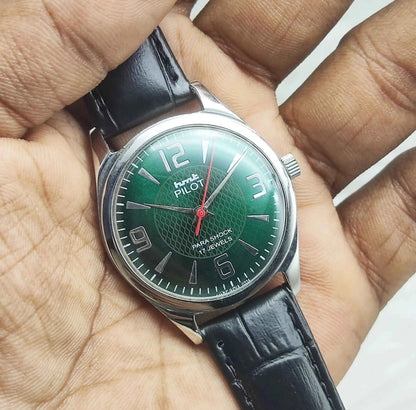 HMT Pilot Green Dial 17 Jewels Handwinding Watch 0231