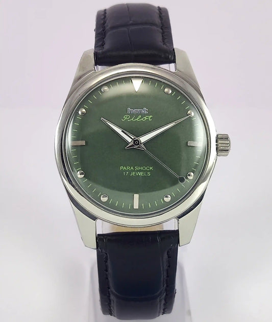 HMT Pilot Para Shock 17 Jewels Apple Green Dial Handwinding Men's Watch Discover-Diamonds