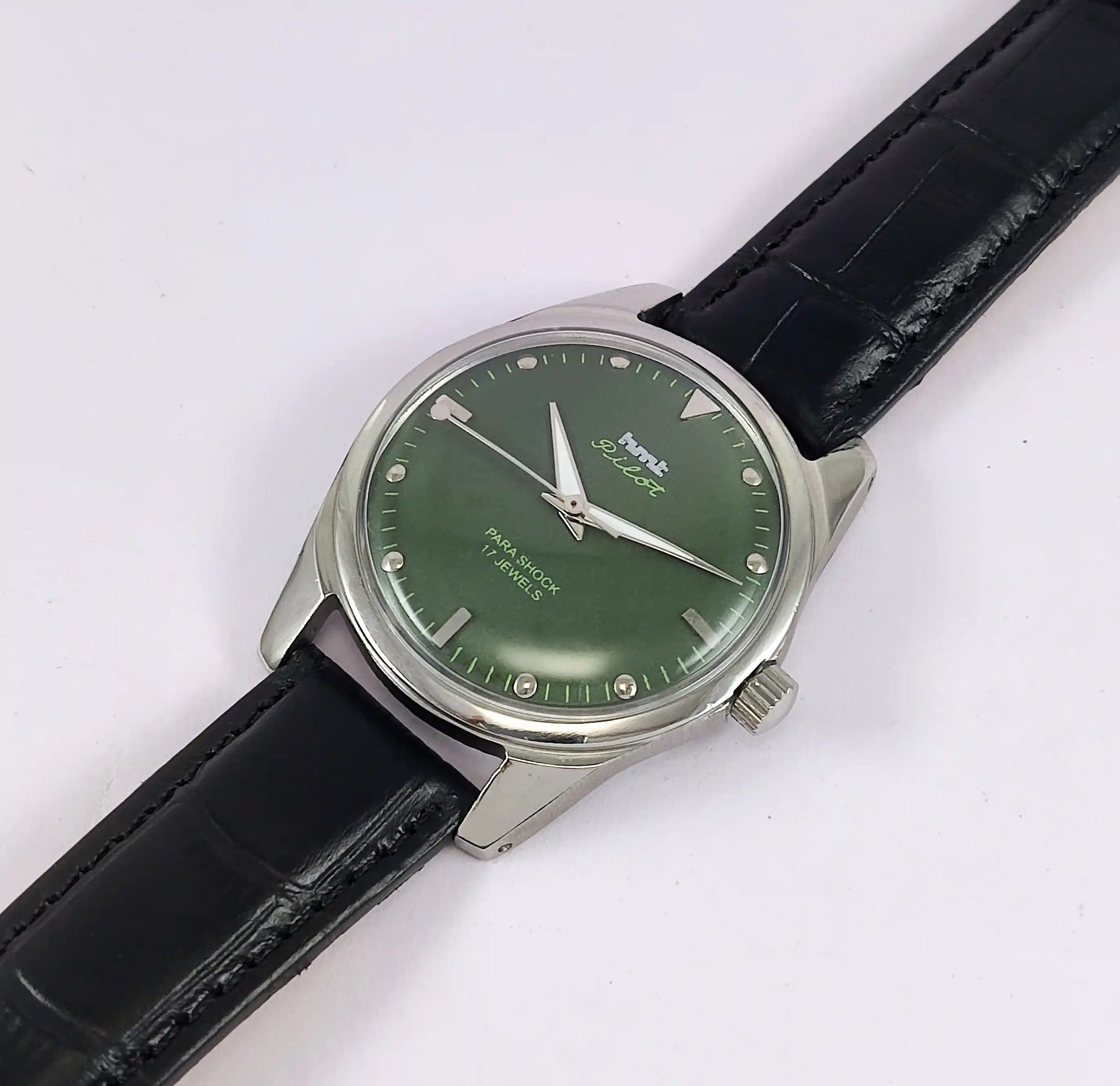 HMT Pilot Para Shock 17 Jewels Apple Green Dial Handwinding Men's Watch Discover-Diamonds