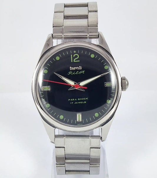HMT Pilot Para Shock 17 Jewels Black Dial Dotted Indices Handwinding Discover-Diamonds