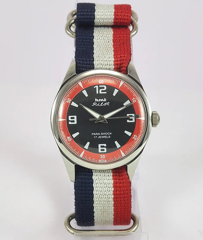 HMT Pilot Para Shock 17 Jewels Black Dial Handwinding Men's Watch Discover-Diamonds