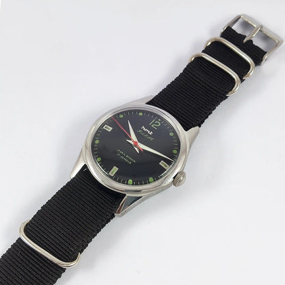 HMT Pilot Para Shock 17 Jewels Black Dial Transparent Back Handwinding Men's Watch Discover-Diamonds