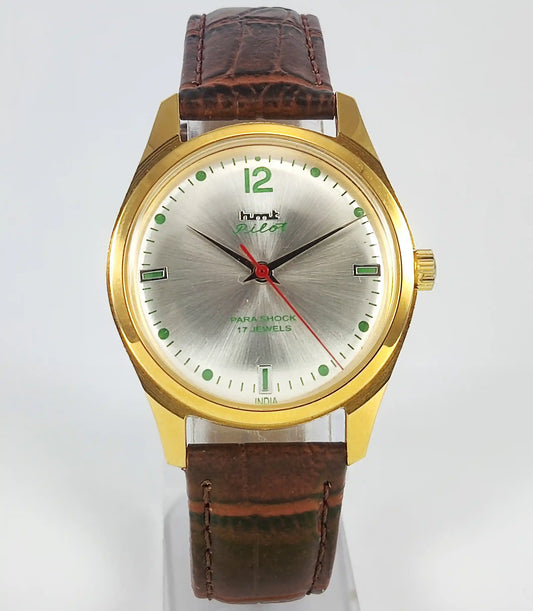 HMT Pilot Para Shock 17 Jewels Silver Dial Transparent Back Handwinding Discover-Diamonds