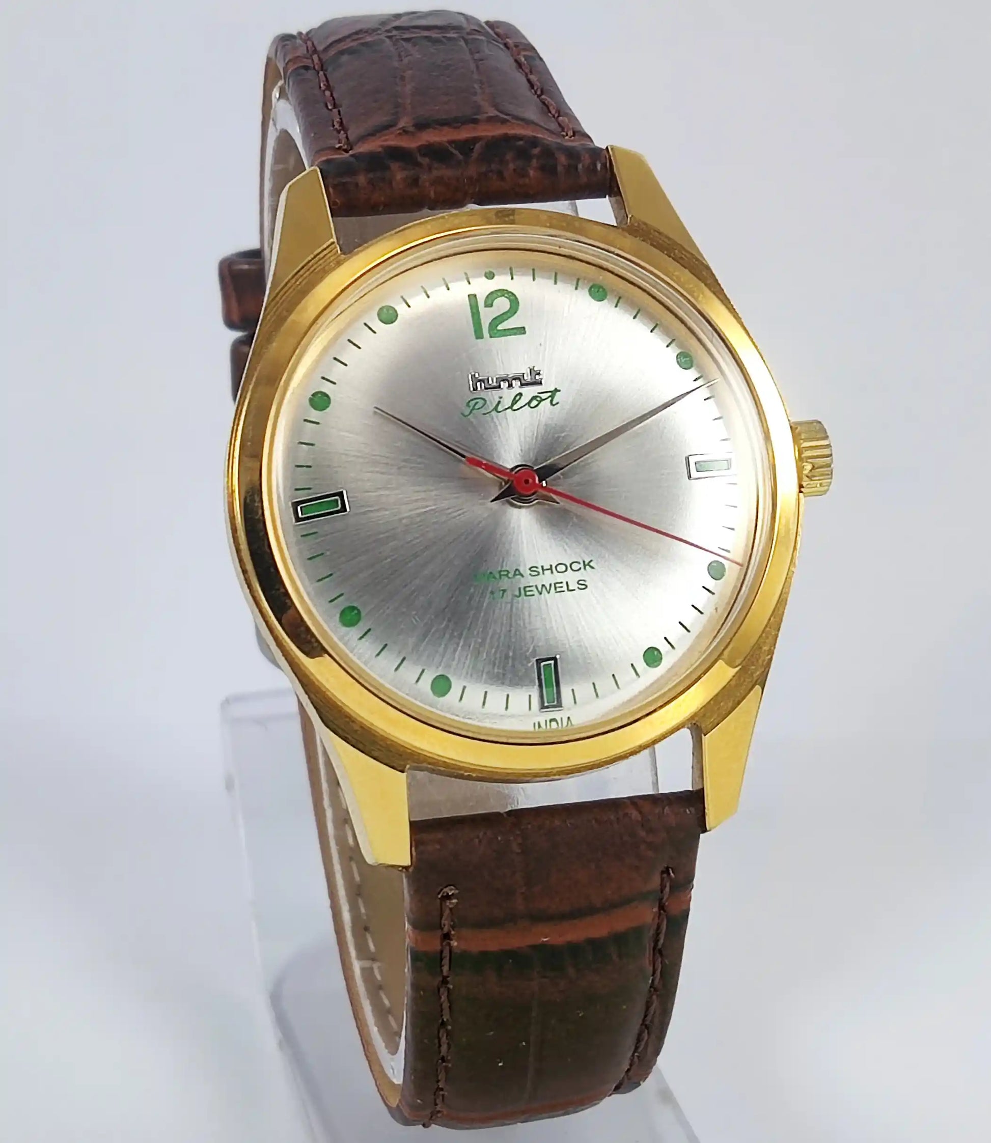 HMT Pilot Para Shock 17 Jewels Silver Dial Transparent Back Handwinding Discover-Diamonds