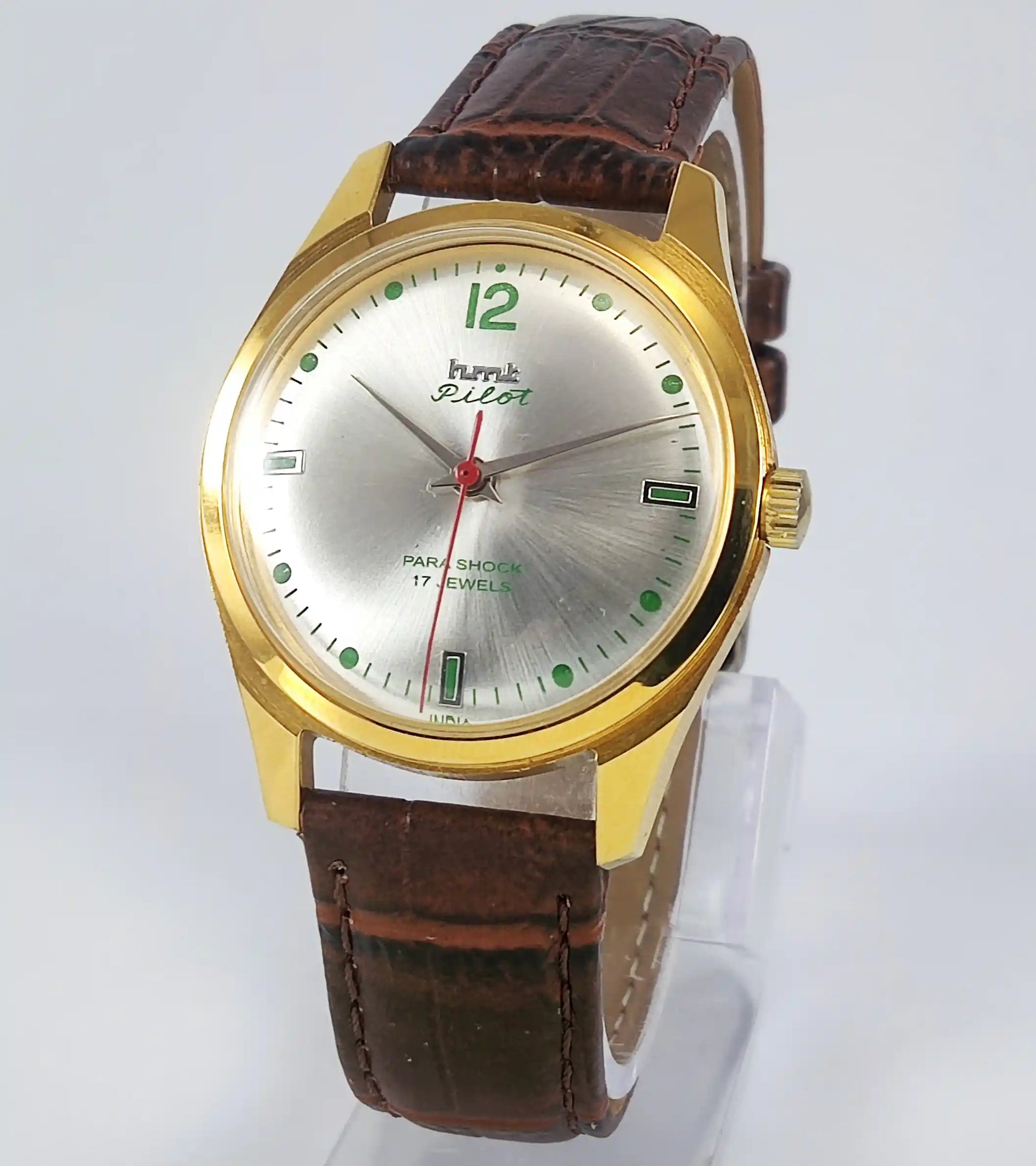 HMT Pilot Para Shock 17 Jewels Silver Dial Transparent Back Handwinding Discover-Diamonds