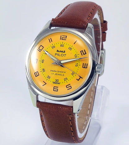 HMT Pilot Para Shock 17 Jewels Sun Yellow Dial Handwinding Watch Discover-Diamonds