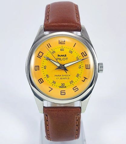 HMT Pilot Para Shock 17 Jewels Sun Yellow Dial Handwinding Watch Discover-Diamonds