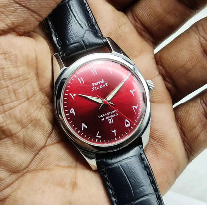 HMT Pilot Red Apple Dial Arabic Font 17 Jewels Handwinding Watch 0231