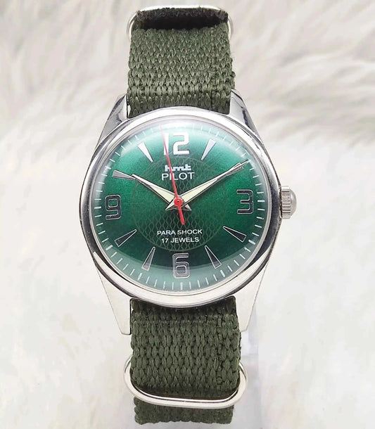 HMT Pilot Stick Indices Watch - English Blue Dial, 17 Jewels, Handwinding Men's Watch