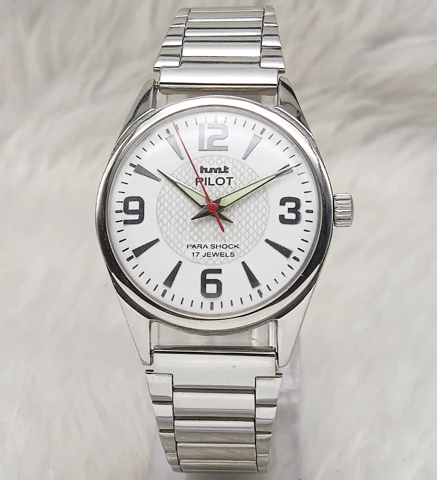 HMT Pilot Stick Watch - English White Dial, 17 Jewels, Handwinding Men's Timepiece