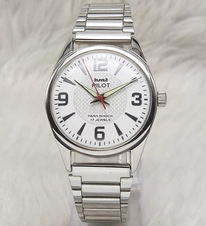 HMT Pilot Stick Watch - English White Dial, 17 Jewels, Handwinding Men's Timepiece