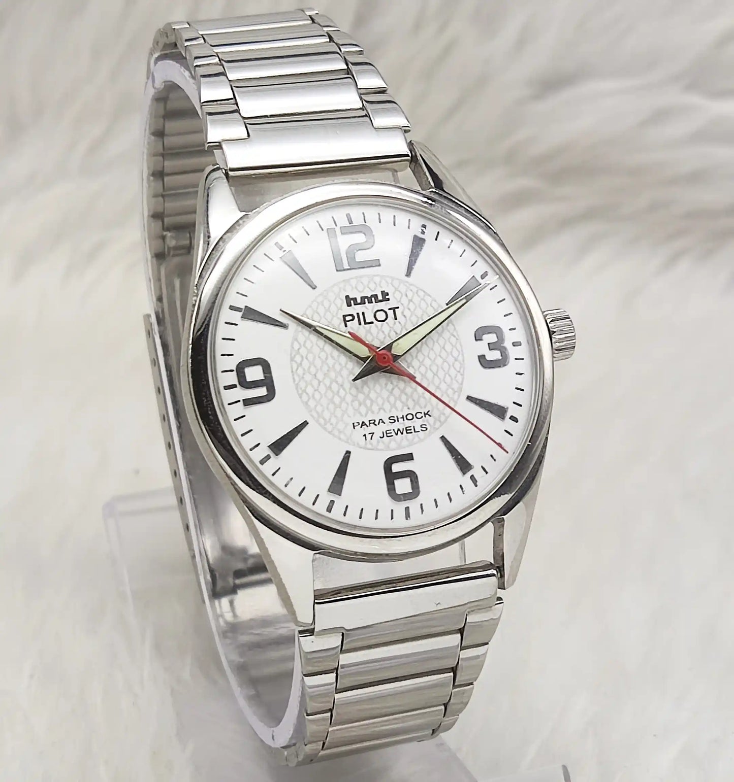 HMT Pilot Stick Watch - English White Dial, 17 Jewels, Handwinding Men's Timepiece