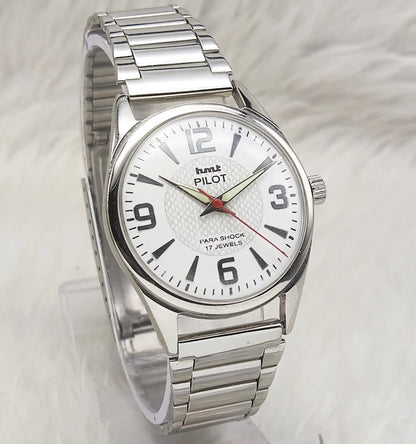 HMT Pilot Stick Watch - English White Dial, 17 Jewels, Handwinding Men's Timepiece