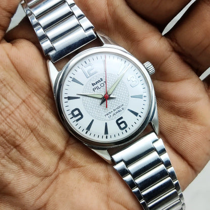 HMT Pilot Stick Watch - English White Dial, 17 Jewels, Handwinding Men's Timepiece