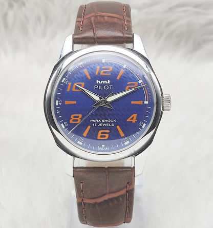 HMT Pilot Watch Blue Dial - Handwinding 17 Jewels with Transparent Back