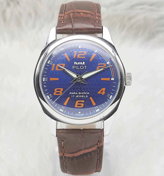 HMT Pilot Watch Blue Dial - Handwinding 17 Jewels with Transparent Back