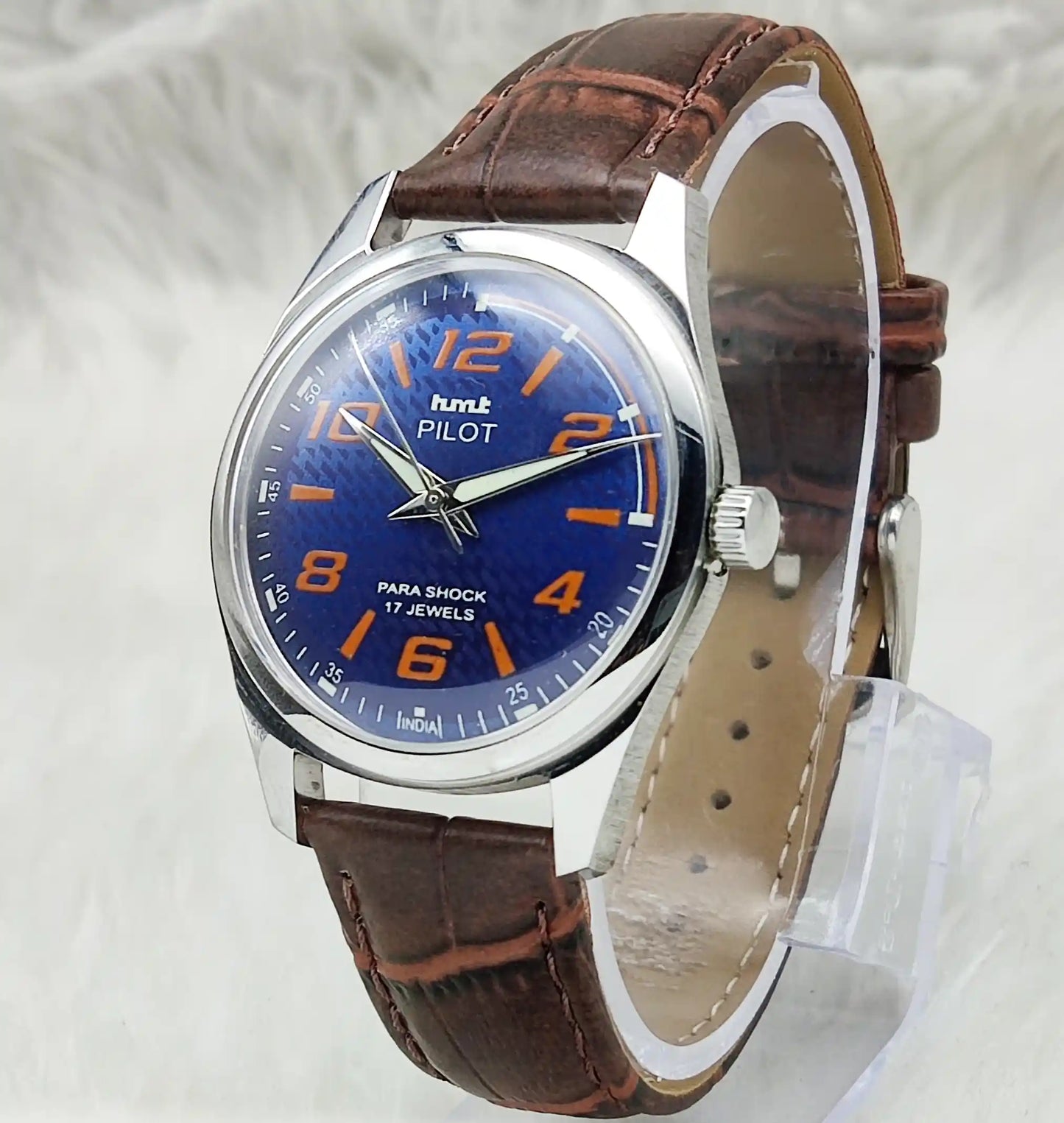 HMT Pilot Watch Blue Dial - Handwinding 17 Jewels with Transparent Back