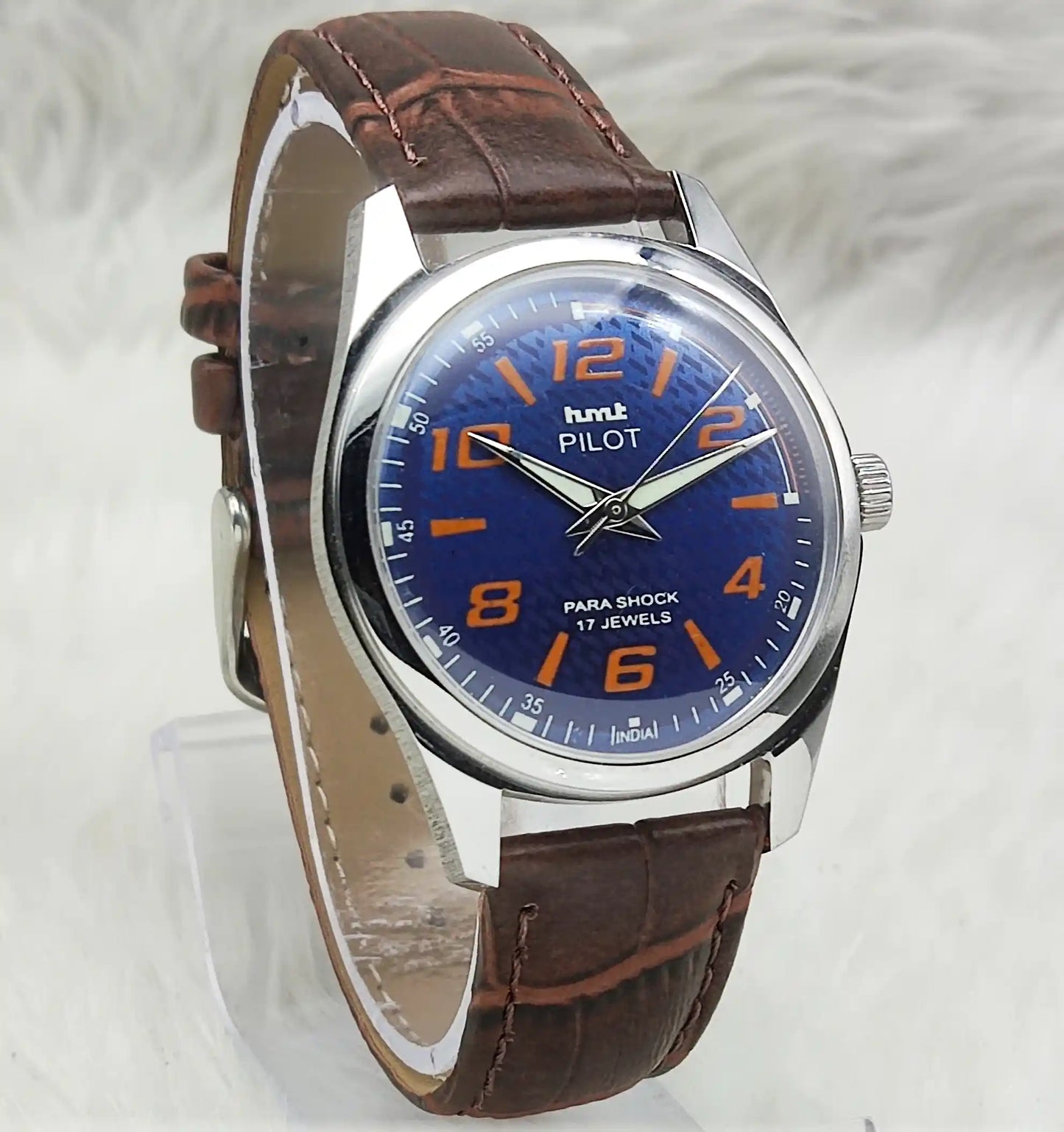 HMT Pilot Watch Blue Dial - Handwinding 17 Jewels with Transparent Back