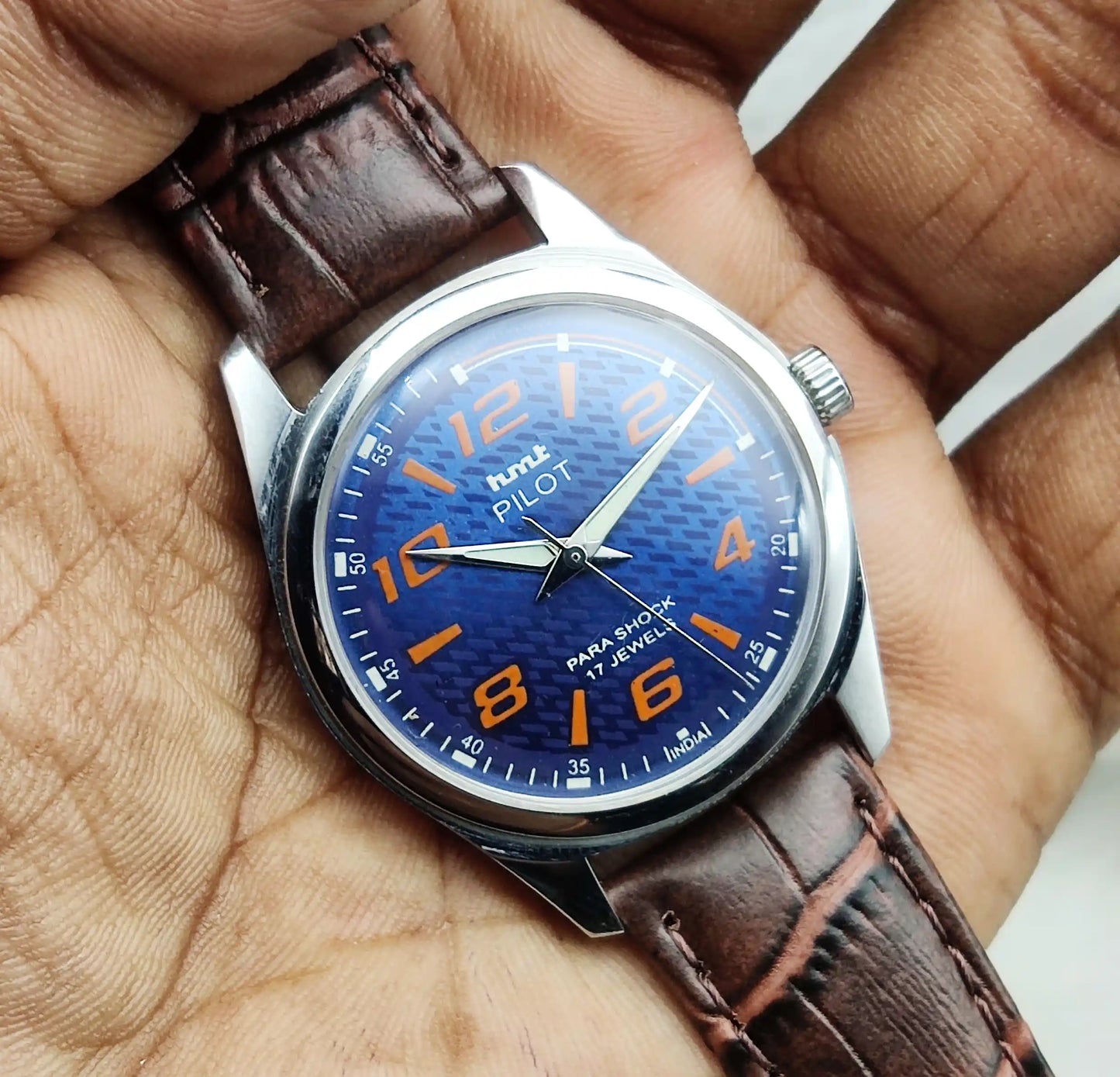HMT Pilot Watch Blue Dial - Handwinding 17 Jewels with Transparent Back