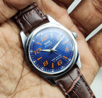 HMT Pilot Watch Blue Dial - Handwinding 17 Jewels with Transparent Back