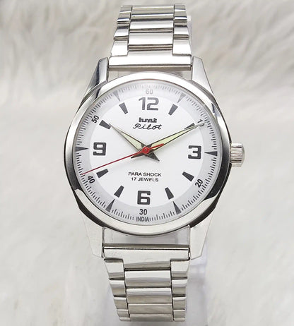 HMT Pilot 17 Jewels White Dial - Handwinding Watch English Numerals Transparent Back