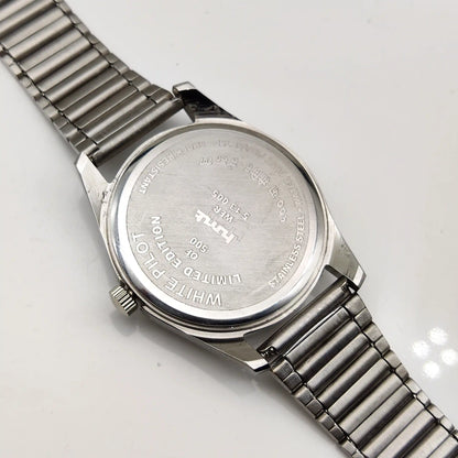 HMT Pilot White Dial 17 Jewels Mechanical Handwinding Watch Stick Numerals Indices