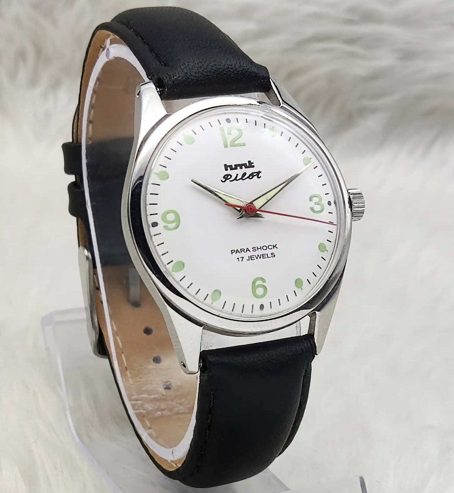 HMT Pilot White Dial Watch - 17 Jewels Handwinding Timepiece