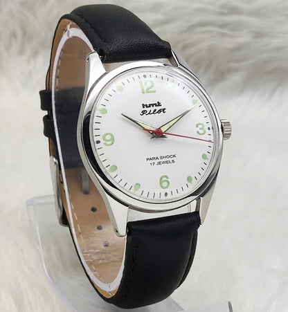 HMT Pilot White Dial Watch - 17 Jewels Handwinding Timepiece