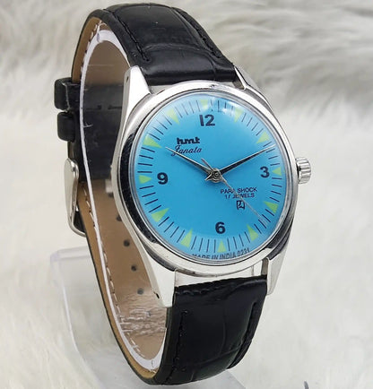 HMT Janata Watch - Handwinding Sky Blue Dial 17 Jewels Timepiece for Timeless Elegance