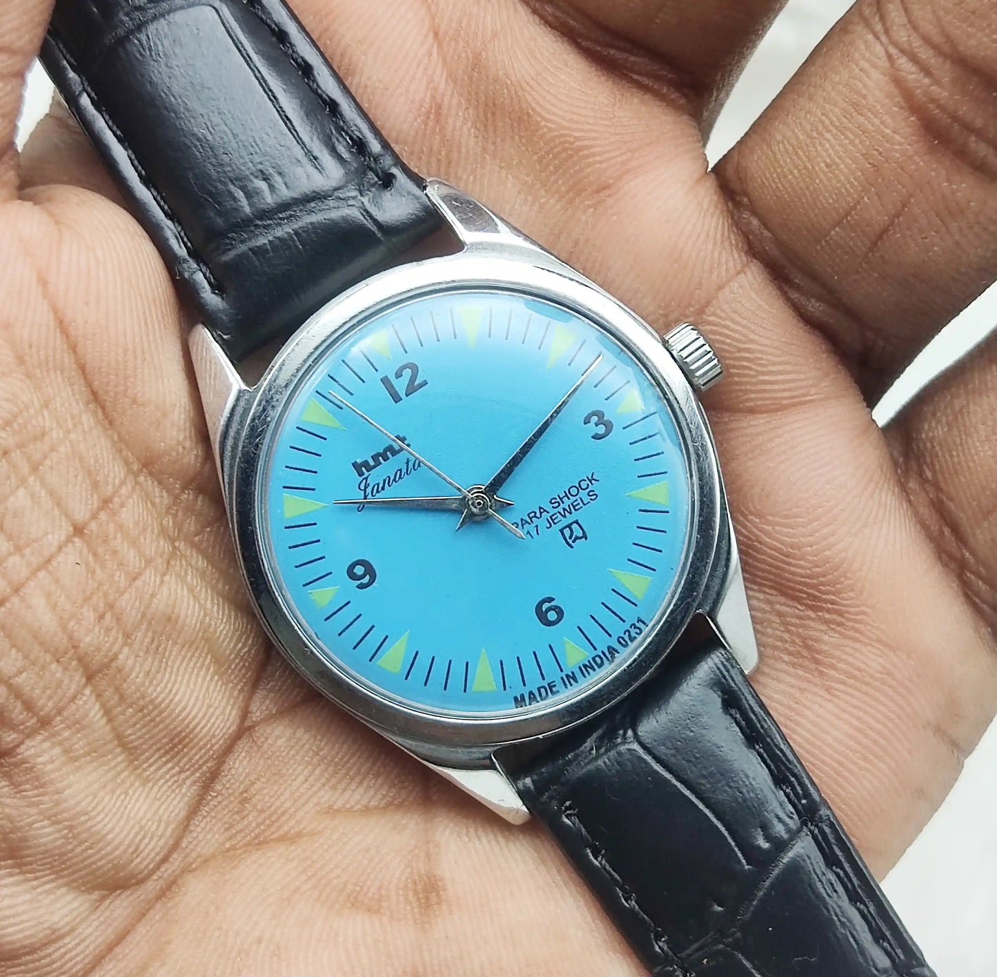 HMT Janata Watch - Handwinding Sky Blue Dial 17 Jewels Timepiece for Timeless Elegance