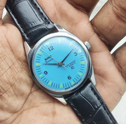 HMT Janata Watch - Handwinding Sky Blue Dial 17 Jewels Timepiece for Timeless Elegance