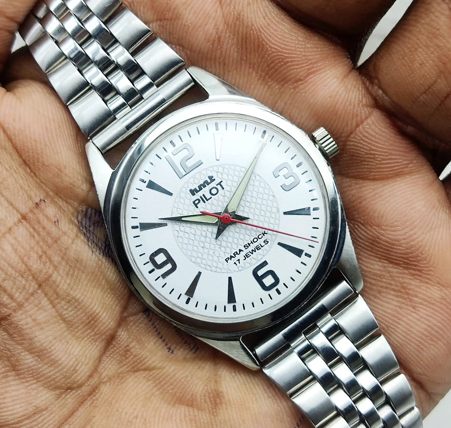HMT Pilot White Dial Watch 17 Jewels Handwinding