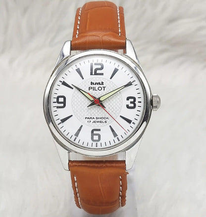HMT Pilot White Stick Dial Watch - English Numerals, 17 Jewels, Handwinding Men's Timepiece
