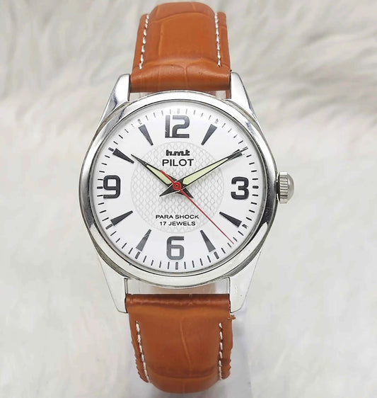 HMT Pilot White Stick Dial Watch - English Numerals, 17 Jewels, Handwinding Men's Timepiece