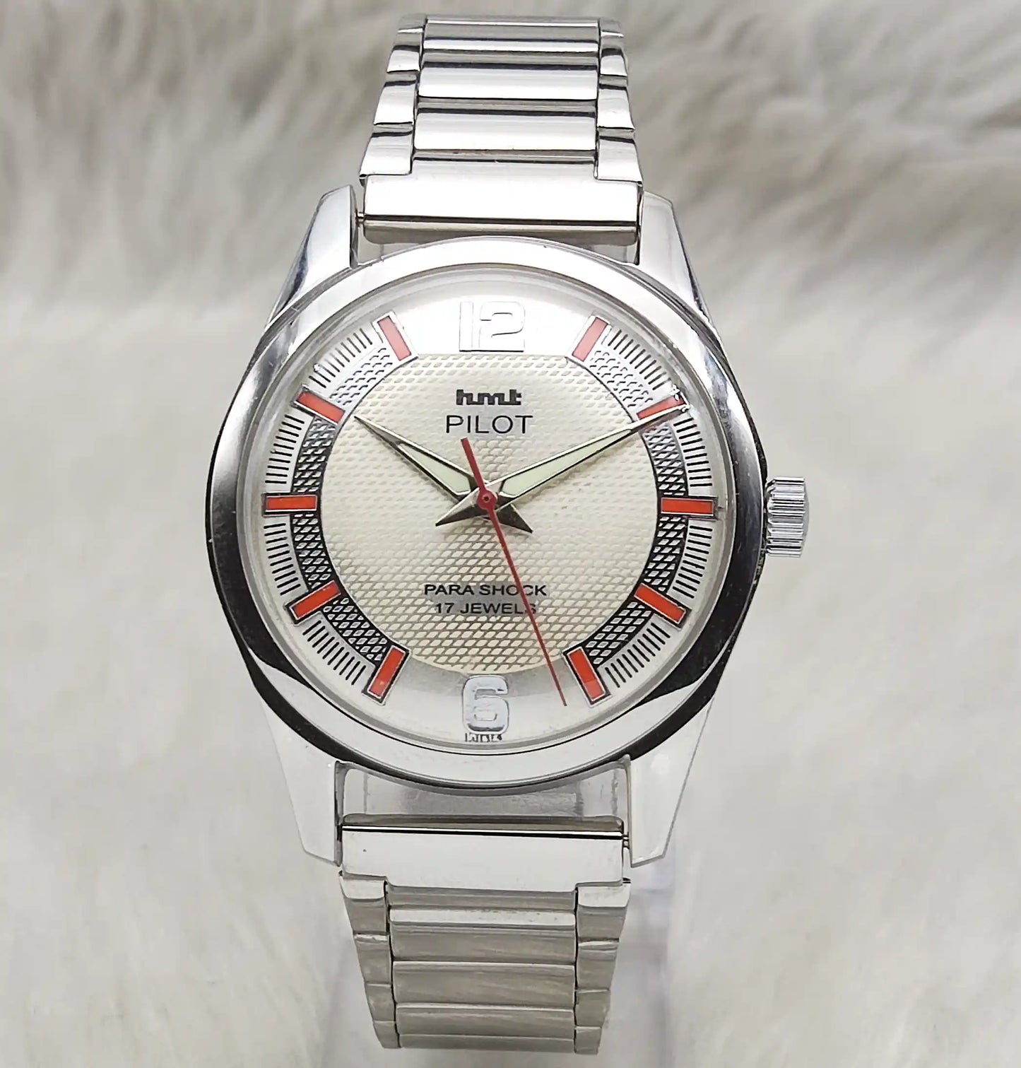 HMT Pilot White Textured Dial 17 Jewels Hand-Winding Watch for Men